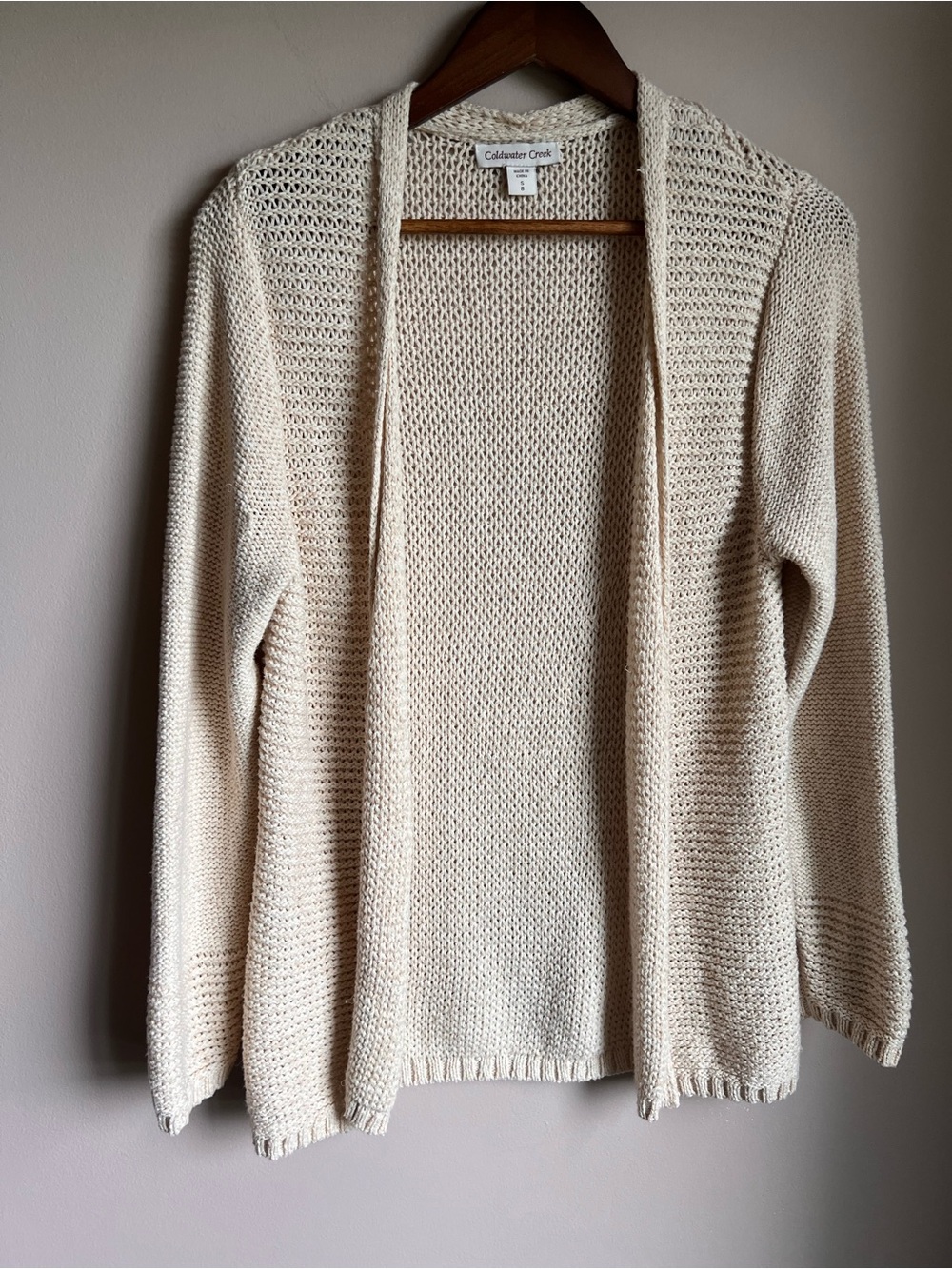Coldwater Creek Womens S Open Knit Cardigan Sweater Ivory Fisherman Coastal Boho - Picture 2 of 11